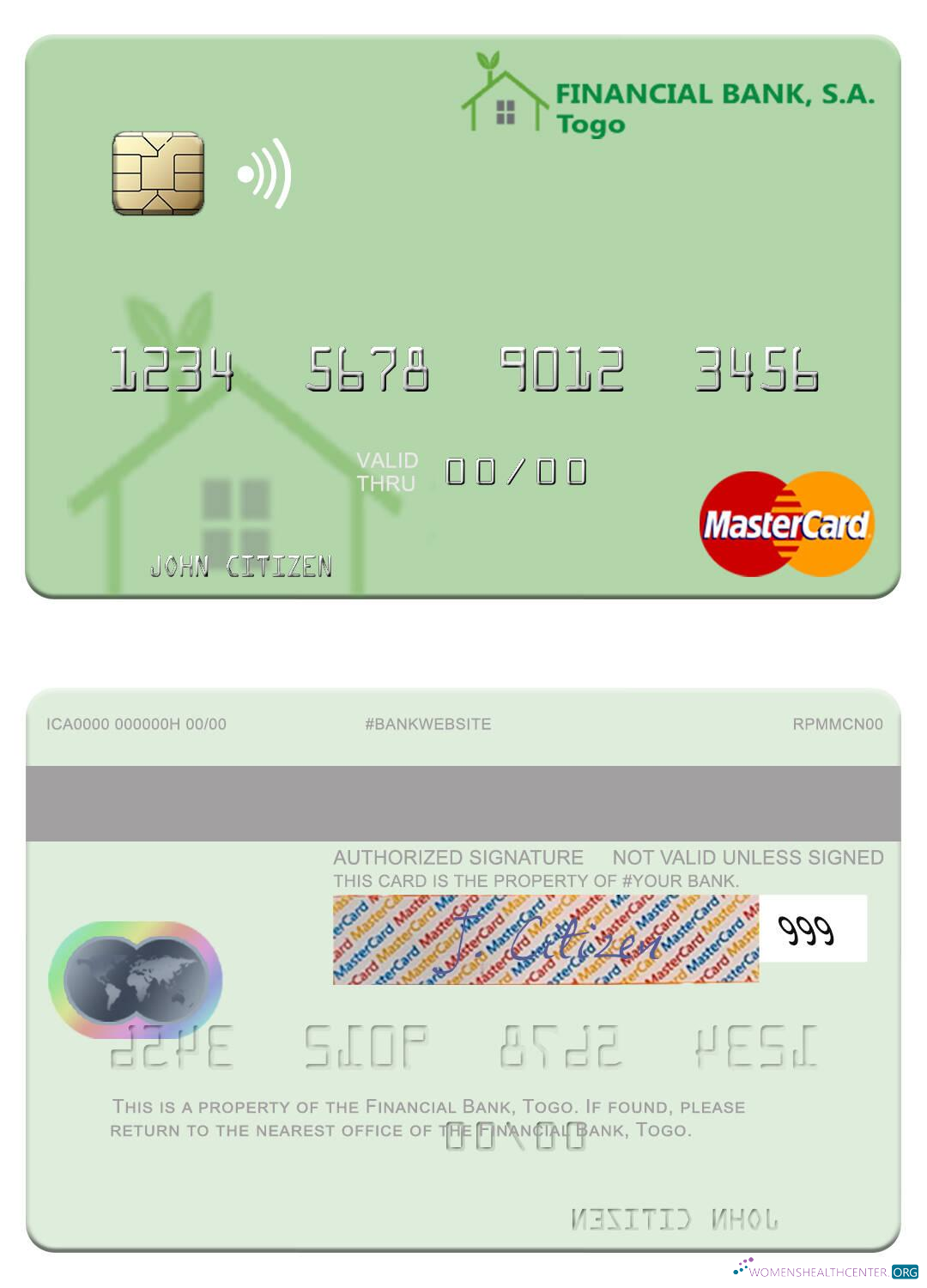 Download Togo Financial Bank mastercard Photoshop template